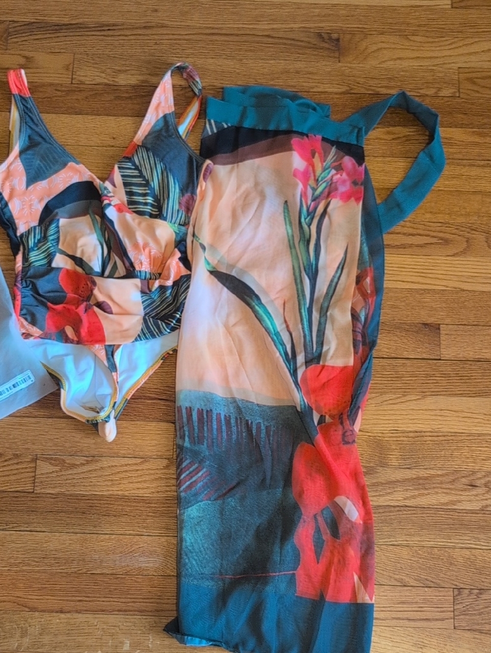 Floral Printed One-Piece Swimsuit in Coral and Teal